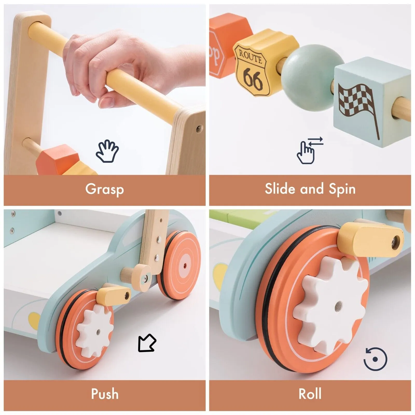 Wooden Baby Walker - Multifunctional Learning Push Toy