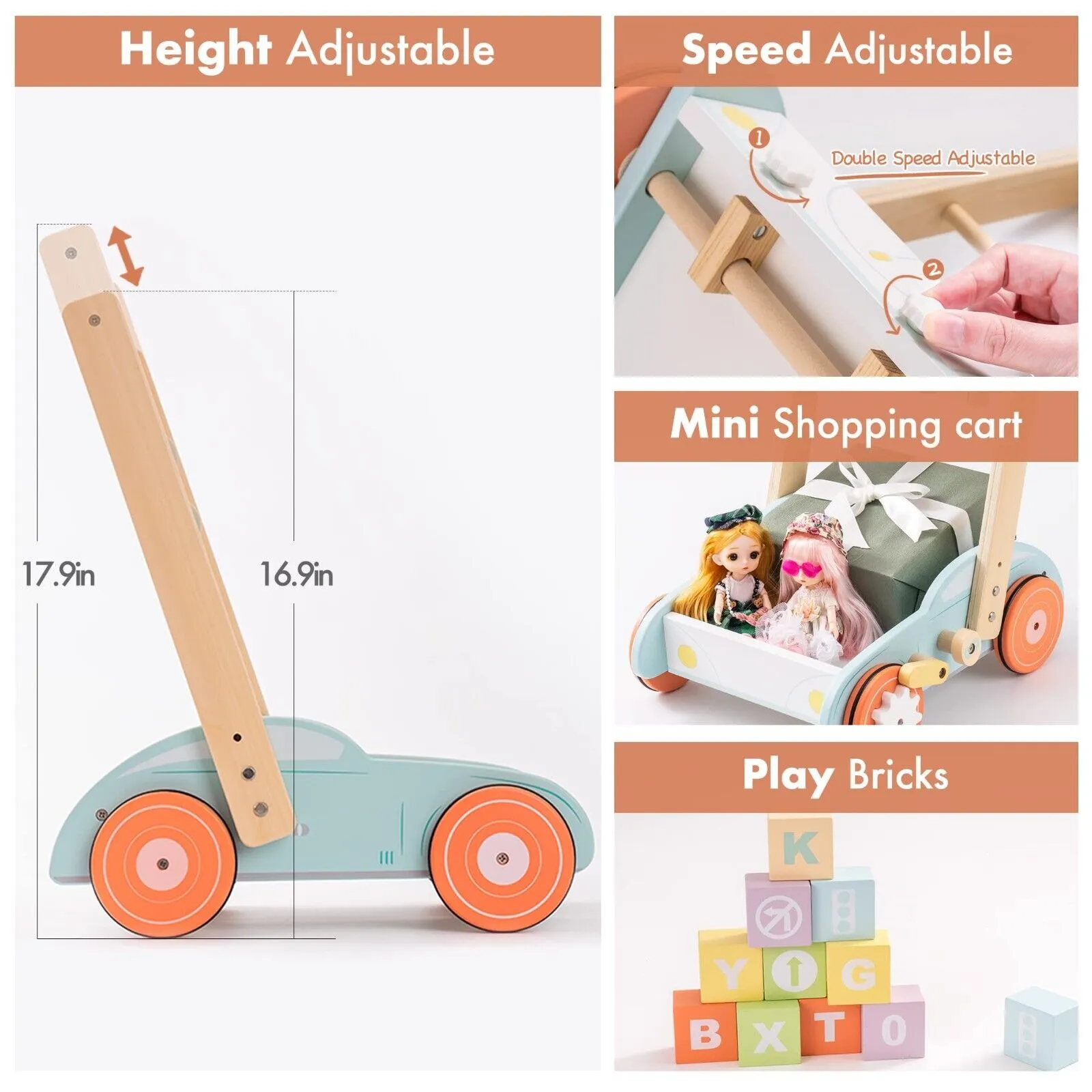 Wooden Baby Walker - Multifunctional Learning Push Toy