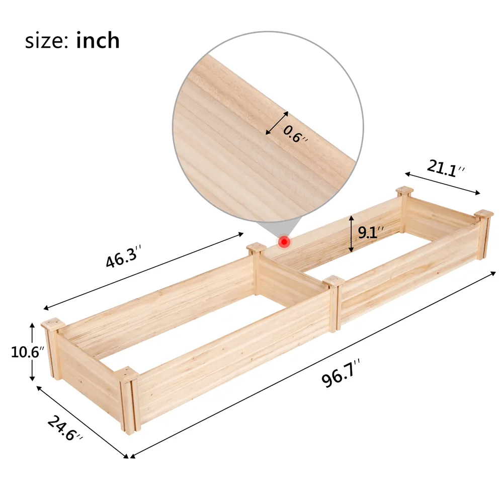 Yaheetech 8×2ft Wooden Horticulture Raised Garden Bed