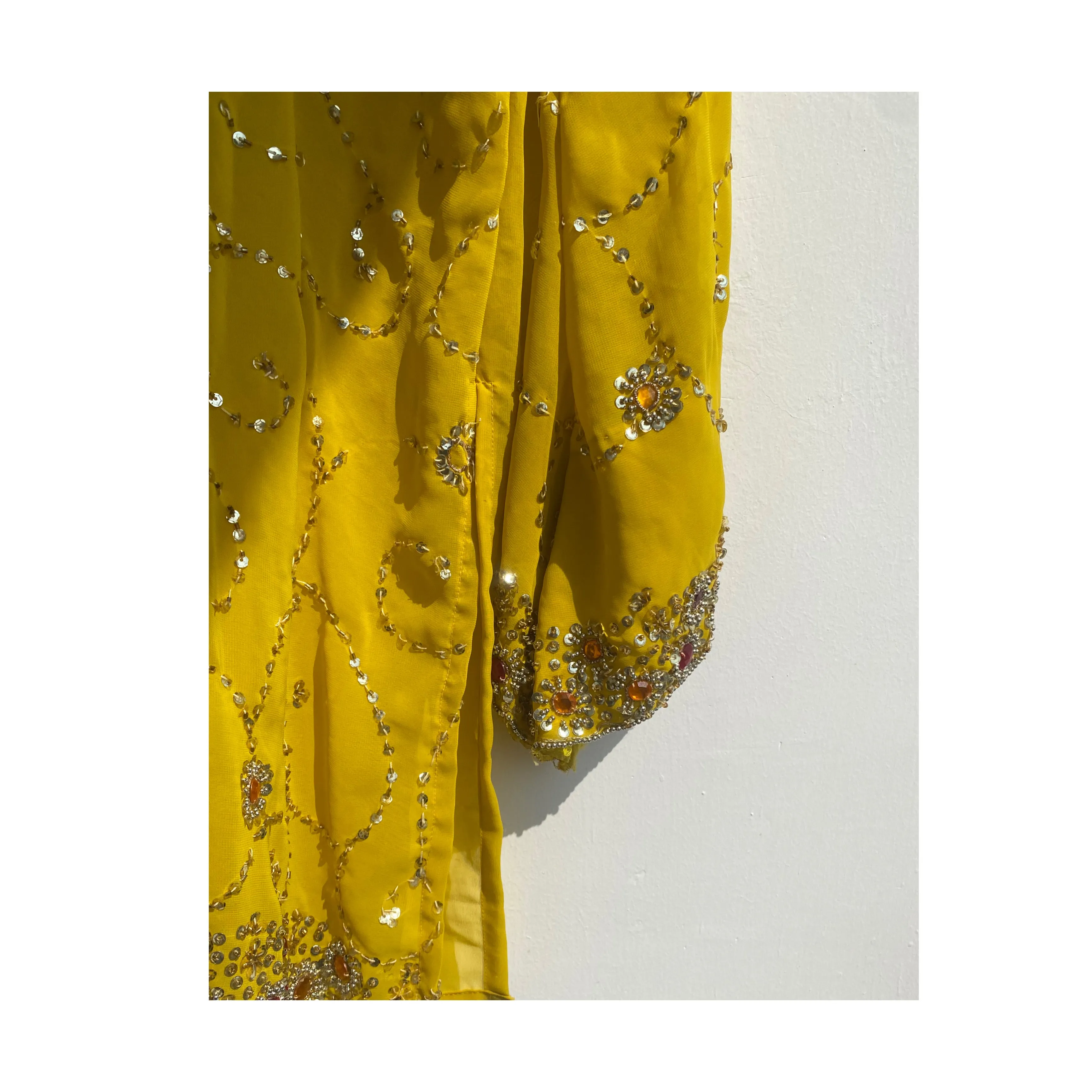 Yellow with sequins and stone work